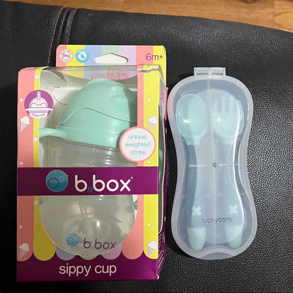 b.box Aqua Sippy Cup and Spoon Set 6M +